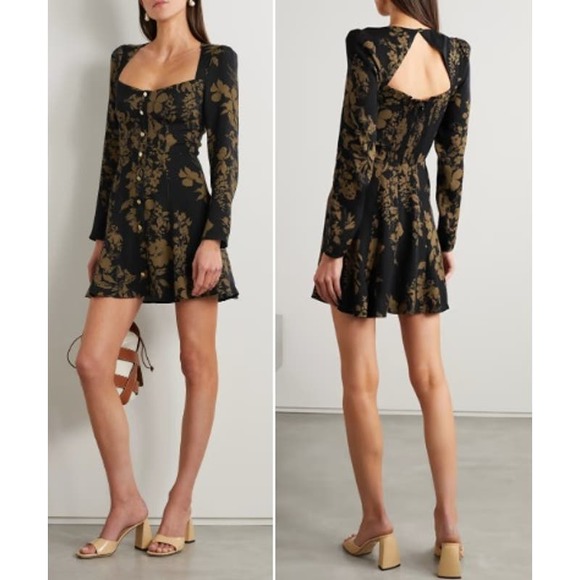 Reformation Dresses & Skirts - NEW Reformation Indira Cutout Floral-Print Crepe Mini Dress Black  Size 0